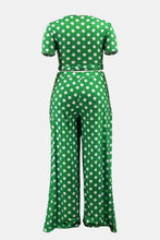 Load image into Gallery viewer, Plus Size Polka Dot Round Neck Top and Wide Leg Pants Set
