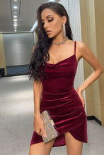 Load image into Gallery viewer, Velvet Cowl Neck Spaghetti Strap Dress
