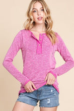 Load image into Gallery viewer, Reborn J Contrast Trim Half Button Long Sleeve T-Shirt
