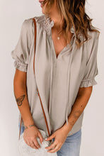 Load image into Gallery viewer, Frill Trim Tie Neck Puff Sleeve Top
