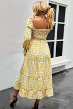 Load image into Gallery viewer, Floral Smocked Square Neck Slit Midi Dress
