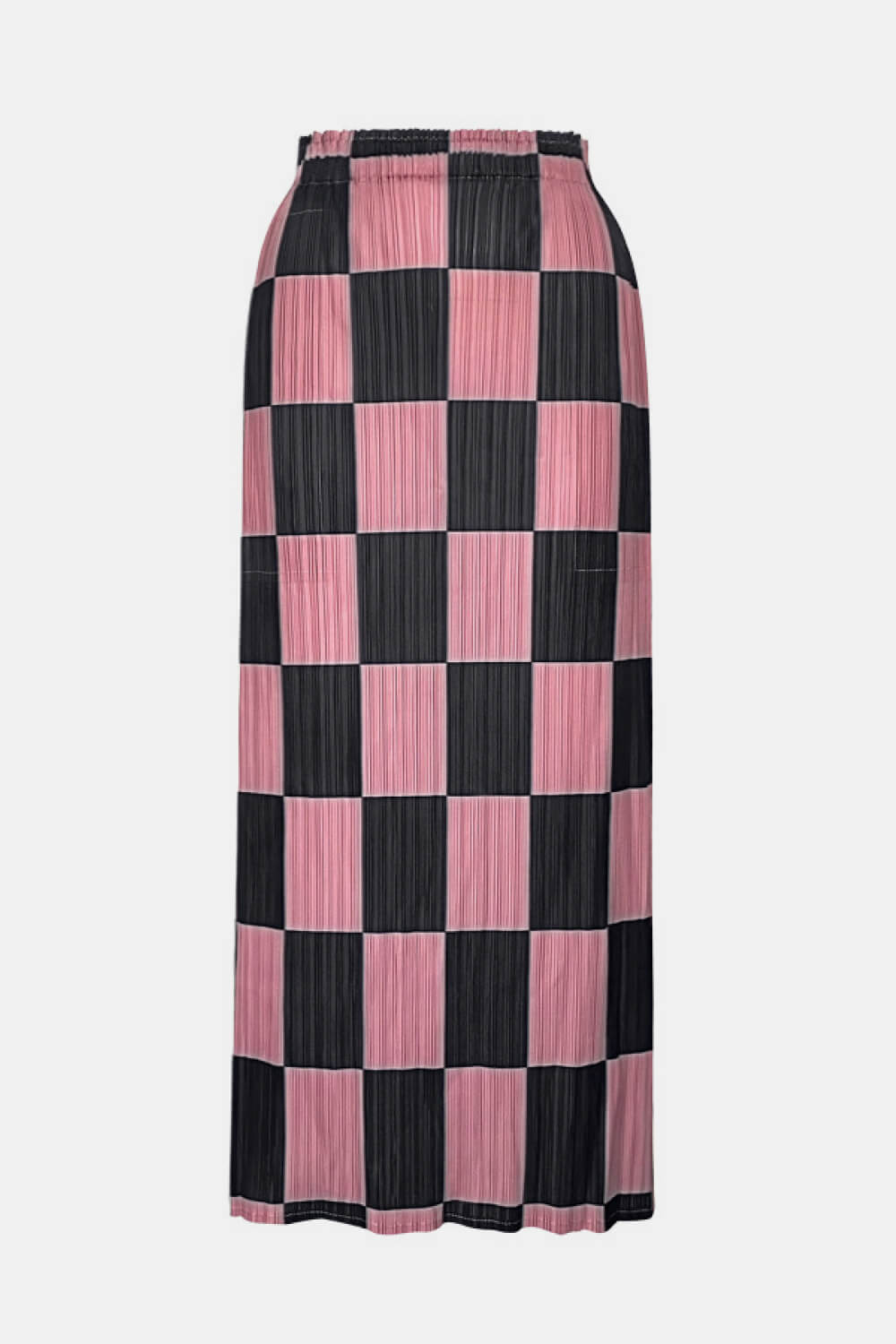 Checkered Accordion Pleated Midi Skirt