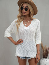 Load image into Gallery viewer, Notched Side Slit Drop Shoulder Sweater
