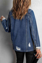 Load image into Gallery viewer, Plaid Distressed Raw Hem Snap Down Denim Jacket
