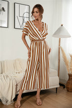 Load image into Gallery viewer, Striped V Neck Wide Leg Jumpsuit
