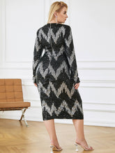 Load image into Gallery viewer, Plus Size Sequin Long Sleeve Round Neck Midi Dress
