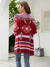 Load image into Gallery viewer, Fringe Geometric Hooded Long Sleeve Cardigan
