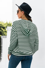 Load image into Gallery viewer, Striped Half-Button Dropped Shoulder Hoodie
