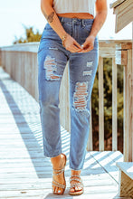 Load image into Gallery viewer, Distressed Ankle-Length Straight Leg Jeans
