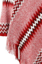 Load image into Gallery viewer, Fringe Hem Striped Cape Sleeve Poncho
