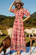 Load image into Gallery viewer, Floral Ruched Puff Sleeve Tiered Maxi Dress
