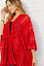 Load image into Gallery viewer, Justin Taylor Pom-Pom Asymmetrical Poncho Cardigan in Red
