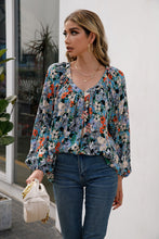 Load image into Gallery viewer, Floral Pleated Detail V-Neck Blouse
