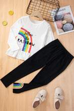 Load image into Gallery viewer, Girls Rainbow Graphic Top and Solid Pants Set
