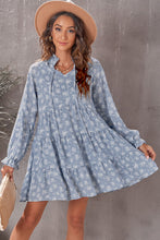 Load image into Gallery viewer, Floral Tie-Neck Flounce Sleeve Tiered Babydoll Dress
