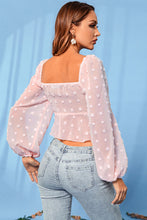 Load image into Gallery viewer, Swiss Dot Ruffle Hem Cropped Blouse
