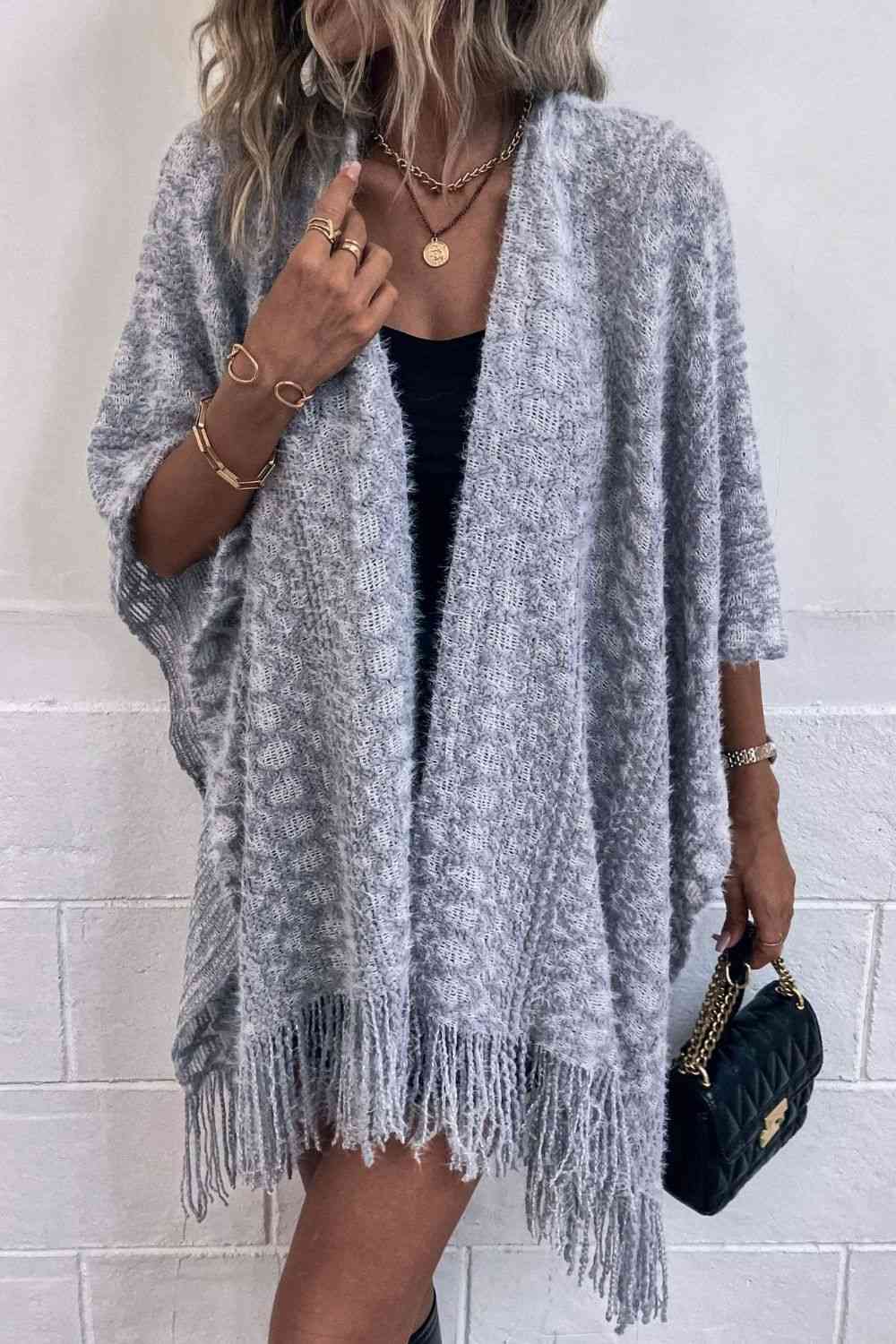 Open Front Fringe Hem Poncho