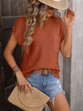 Load image into Gallery viewer, Pocketed Round Neck Cap Sleeve Sweater
