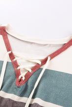Load image into Gallery viewer, Multicolored Striped Lace-Up Dropped Shoulder Sweatshirt
