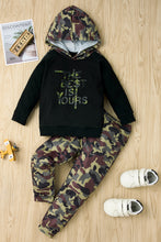 Load image into Gallery viewer, Boys Letter Print Camouflage Hoodie and Pants Set
