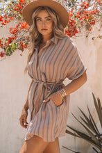 Load image into Gallery viewer, Striped Tie-Waist Shirt Dress with Pockets

