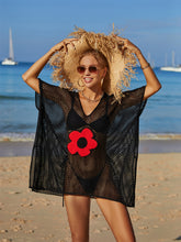 Load image into Gallery viewer, Openwork Flower V-Neck Short Sleeve Cover Up
