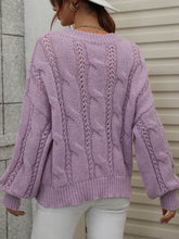 Load image into Gallery viewer, Cable-Knit Openwork Round Neck Sweater
