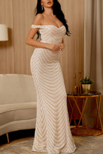 Load image into Gallery viewer, Chevron Off-Shoulder Backless Maxi Dress
