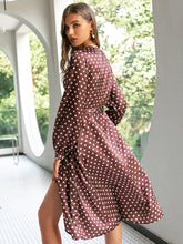 Load image into Gallery viewer, Polka Dot Tie-Waist Surplice Wrap Dress
