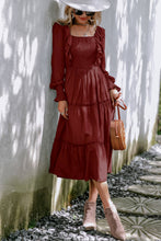 Load image into Gallery viewer, Smocked Square Neck Ruffle Trim Tiered Dress
