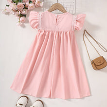 Load image into Gallery viewer, Girls Embroidered Lace Trim Round Neck Dress
