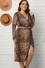 Load image into Gallery viewer, Plus Size Leopard Belted Surplice Wrap Dress
