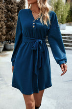 Load image into Gallery viewer, Notched Tie Waist Dropped Shoulder Mini Dress
