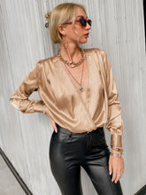 Load image into Gallery viewer, Pleated Detail Satin Surplice Blouse
