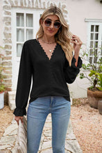 Load image into Gallery viewer, Eyelet Lace Trim Flounce Sleeve Blouse

