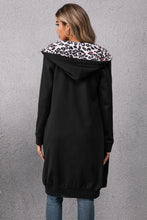 Load image into Gallery viewer, Leopard Spliced Drawstring Zip Up Hoodie
