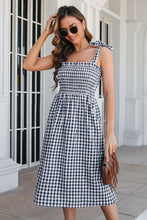 Load image into Gallery viewer, Plaid Frill Trim Tie Shoulder Dress
