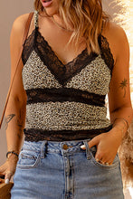 Load image into Gallery viewer, Leopard Lace Trim Plunge Cami
