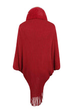 Load image into Gallery viewer, Fringe Detail Long Sleeve Ribbed Poncho
