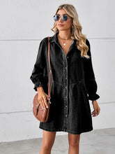 Load image into Gallery viewer, Button Up Flounce Sleeve Mini Denim Dress
