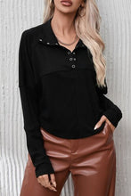 Load image into Gallery viewer, Ribbed Knit Henry Collar Loose Fitting Long Sleeve Top
