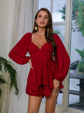 Load image into Gallery viewer, Ruffled Balloon Sleeve Smocked Back Romper
