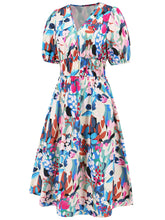 Load image into Gallery viewer, Ruched Printed Surplice Short Sleeve Dress
