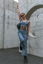 Load image into Gallery viewer, Checkered Lace Up Cropped Top and Pants Set
