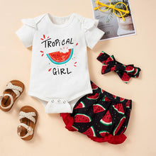 Load image into Gallery viewer, Baby Girl Graphic Ruffle Shoulder Bodysuit and Bloomer Set
