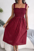 Load image into Gallery viewer, Plaid Tie Shoulder Frill Trim Midi Dress
