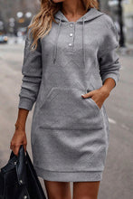 Load image into Gallery viewer, Texture Half Snap Drawstring Hooded Dress
