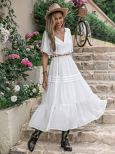 Load image into Gallery viewer, Tie Neck Short Sleeve Ruffle Hem Dress
