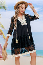 Load image into Gallery viewer, Tassel Spliced Lace Cover Up
