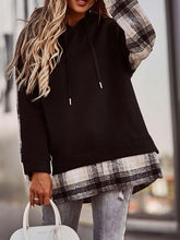 Load image into Gallery viewer, Plaid Drawstring Dropped Shoulder Hoodie
